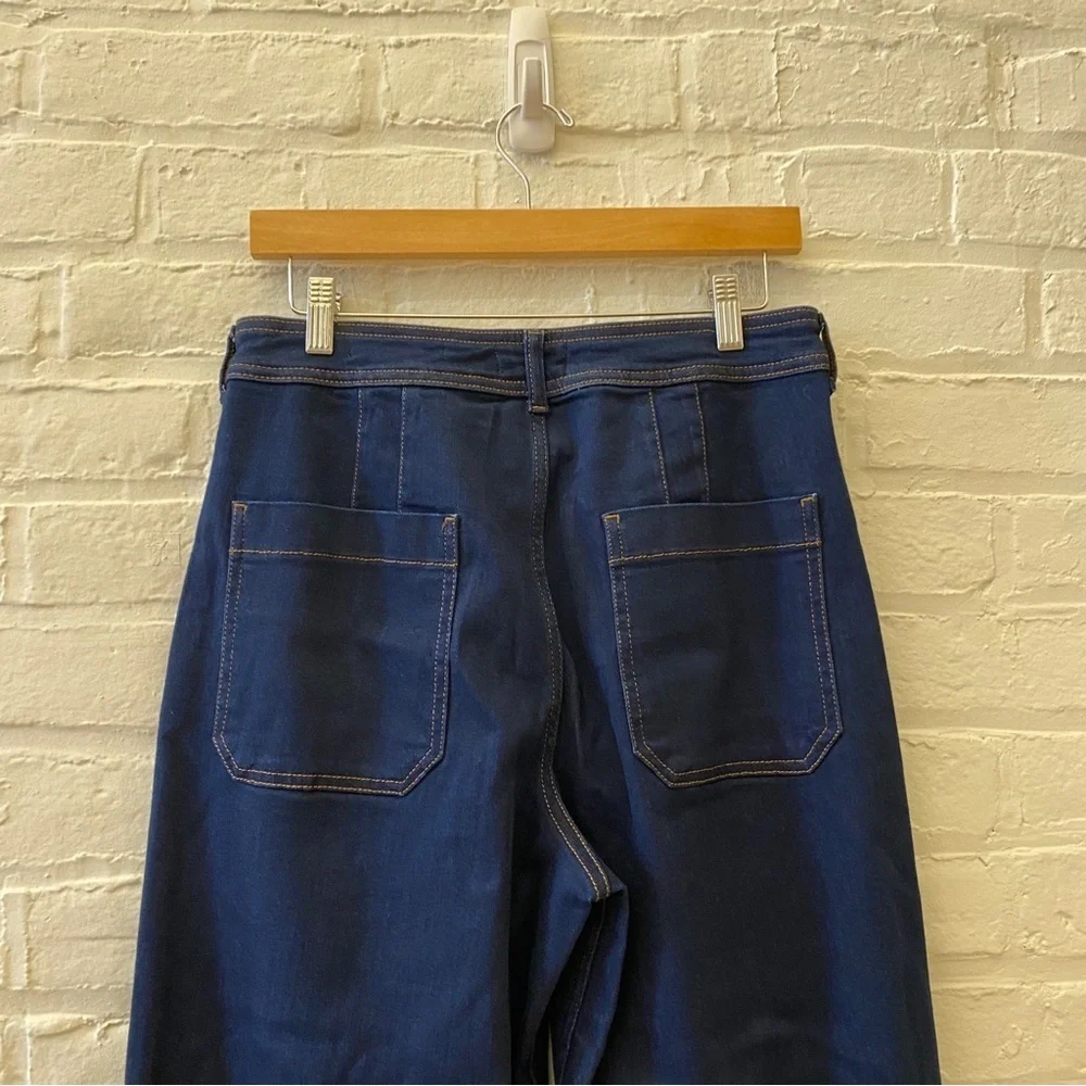 Anthropologie || High Rise‎ Wide Leg Raw Hem Trouser Jeans Dark Wash Blue 31